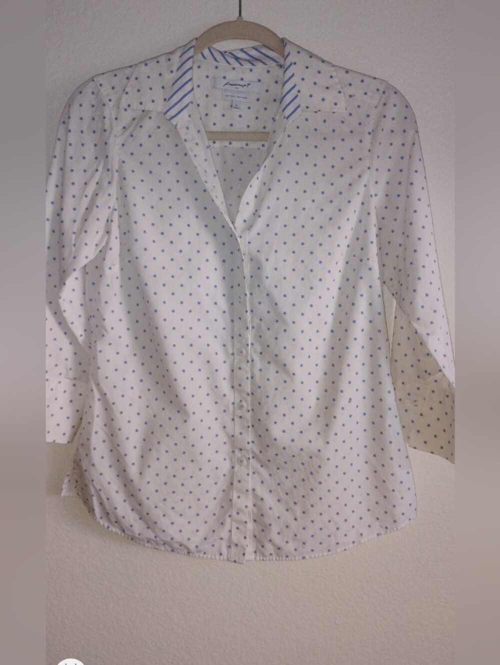 White Button-Down Shirt with Blue Dot Print by Equipment